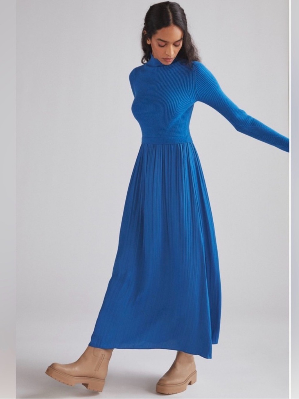 Anthropologie Cobalt Blue Rib-Knit Maxi Dress